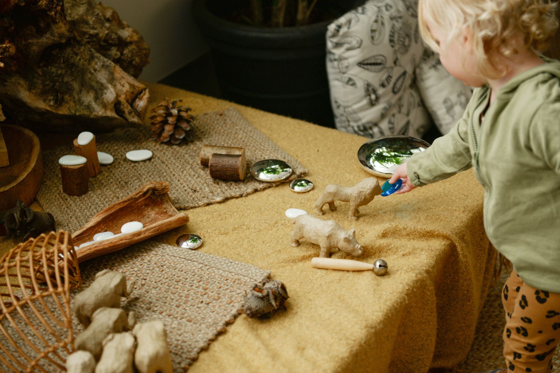 Girl discovering natural materials at Evoke Early Learning Child Care Centre in Albert Park and South Melbourne.